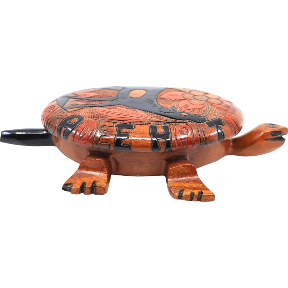 Labadee Haiti Wood Carved Turtle Jewelry Box w/ Removable Shell Top